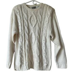 Vintage Import Workshop Cable Knit Fisherman Sweater chunky 80 90s Cottagecore M